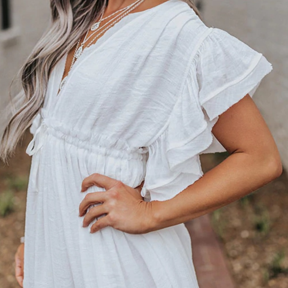 White Boho Plunge V Neck Maxi Dress - Picture 9 of 9